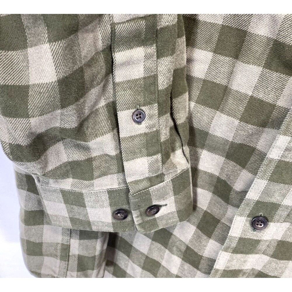 LL Bean Men's XXL Flannel Cotton Shirt Green Check Heavy Weave Button Up EUC - Picture 3 of 8
